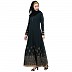 A-line abaya with Block prints- Bottle Green